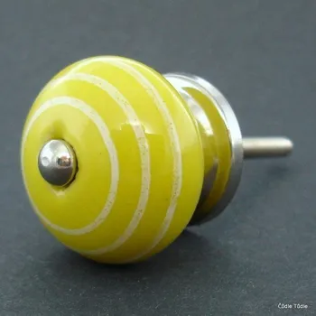 Nábytkové kování Nábytková úchytka žlutá s bílými proužky 3,7 cm - knopka