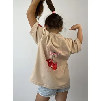 Dívčí tričko VSB CHERRIES béžové, VELIKOST DĚTI 86-92