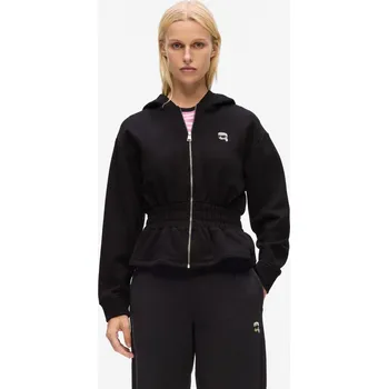 Dámské oblečení MIKINA KARL LAGERFELD IKON PATCH CINCHED ZIP HOODIE BLACK