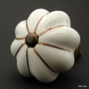 Nábytkové kování Nábytková úchytka bílá se zlatými proužky 4,2 cm - knopka