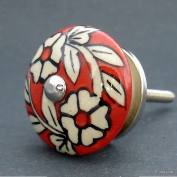 Nábytkové kování Nábytková úchytka krémová s červenou kresbou - 4 cm - knopka