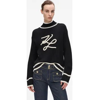 Dámský svetr SVETR KARL LAGERFELD SOUTACHE AUTOGRAPH KNIT BLACK