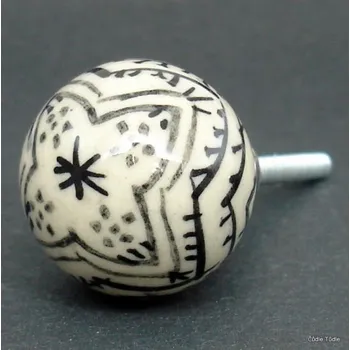 Nábytkové kování Nábytková úchytka krémová s černou kresbou - 3 cm - knopka