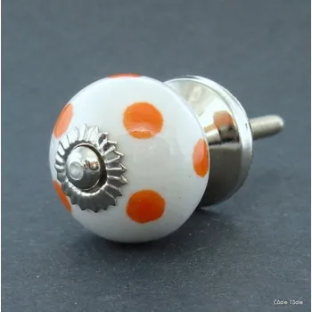 Nábytkové kování Nábytková úchytka bílá s oranžovými puntíky 3 cm - knopka