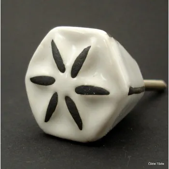 Nábytkové kování Nábytková úchytka bílá s šedou kresbou 4 cm - knopka