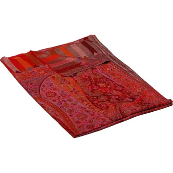 Šála Šála z viskózy a hedvábí Khani Jamavar červená se žlutou a šedou