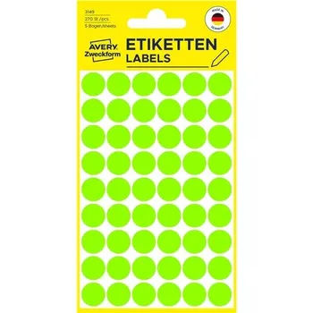 Kotouček do pokladny a tiskárny štítků Kulaté etikety Avery, 12 mm, neonově zelené