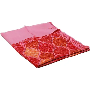 Šála Kašmírská vlněná šála Jate M růžová s výšivkou s meruňkovou a měděnou