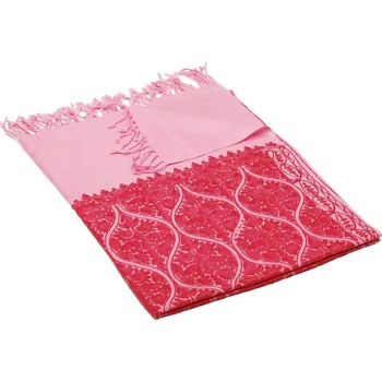 Šála Kašmírská vlněná šála Jate M růžová s tmavě růžovou výšivkou