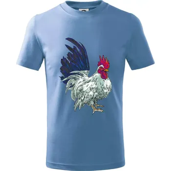 Kohout kreslený bílý - Tričko dětské bavlněné - 98 cm / 2 roky ( Pyžamově světlá modrá )