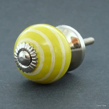 Nábytkové kování Nábytková úchytka žlutá s bílými proužky 3 cm - knopka