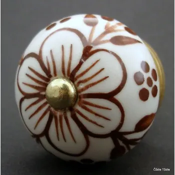 Nábytkové kování Nábytková úchytka bílá s hnědou kresbou 4 cm - knopka