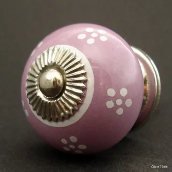 Nábytkové kování Nábytková úchytka světle fialová s drobnými kvítky 4cm - knopka