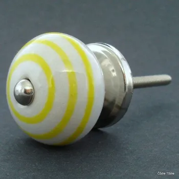 Nábytkové kování Nábytková úchytka bílá se žlutými proužky 3,7 cm - knopka