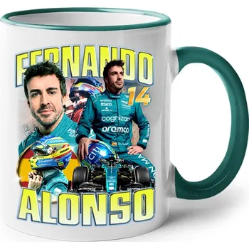 Keramický hrnek F1 - Fernando Alonso, Barva Zelená, Velikost 330 ml, Canvas Keramický hrnek s barevným uchem Bezvatriko.cz 2846