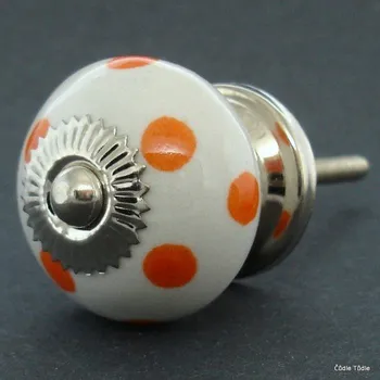 Nábytková úchytka bílá s oranžovými puntíky 4cm - knopka