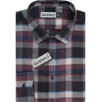 Pánská košile Flanelová košile AMJ Comfort fit - bordó / šedá SFD394 velikost: 41