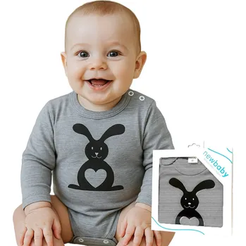 Kojenecký body Kojenecké body s dlouhým rukávem New Baby Zvířátko Zajíček - dárkové balení Šedá 56 (0-3m)