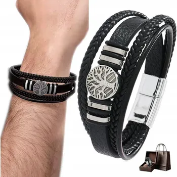 Náramek SKÓRZANA BRANSOLETKA PLECIONA MĘSKA PREMIUM ŘEMÍNEK PRAVÁ KŮŽE