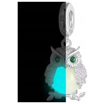 Přívěsek Stříbrný přívěsek charms svítící ve tmě sova sovička beads s925