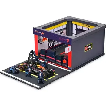autíčko Model Bburago Red Bull F1 1:43 Max Verstappen s modelem boxu