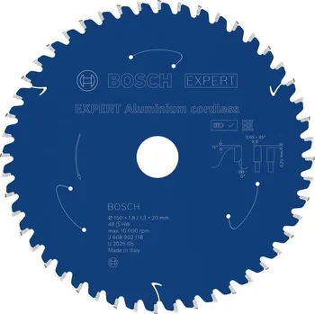 Pilový kotouč Bosch Pilový kotouč EXPERT Aluminium cordless pro okružní pilu, 150&nbsp;×&nbsp;1,8/1,3&nbsp;×&nbsp;20&nbsp;mm, T48 Professional (2608902118)