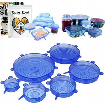 Dóza na potraviny SILIKONOVÁ VÍČKA Lova Nest ELASTICKÉ KRYTKY na POTRAVINY 6 KUSŮ MODRÁ