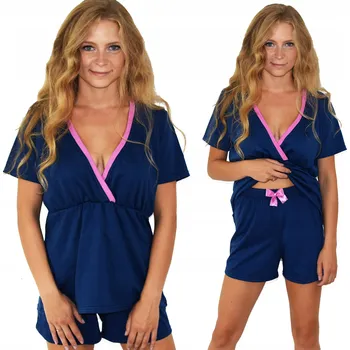 Dámské pyžamo Dámské pyžamo s obálkovým výstřihem pro kojení Volné Pohodlné Krátké kalhoty XS