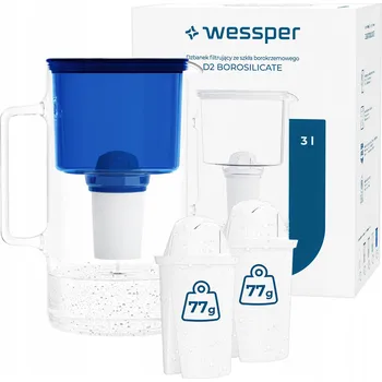 Filtrace vody Filtrační konvice skleněná Wessper D2 BOROSILICATE 3 l modrá + 3x filtr