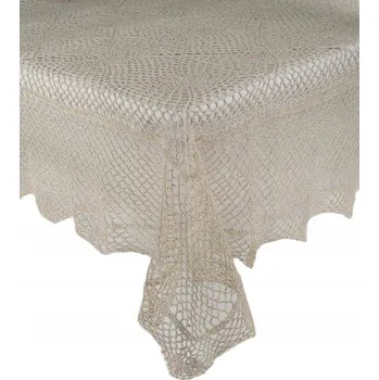 ubrus Béžový háčkovaný bavlněný ubrus na stůl 140x180 cm, vzor 021