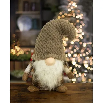 Vánoční dekorace Vánoční skřítek s hnědou čepicí - kluk