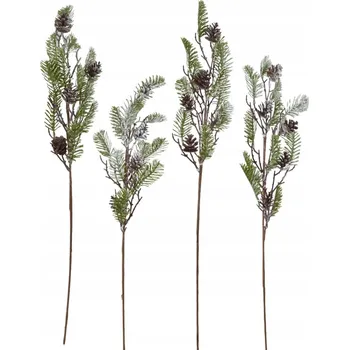 umělá květina Větev smrková se šiškami s jinovatkou 70 cm, set 4 ks