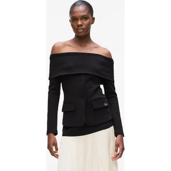 Dámské oblečení TOP KARL LAGERFELD OFF SHOULDER SWEATSHIRT BLACK