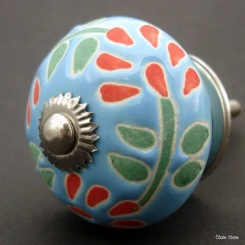 Nábytkové kování Nábytková úchytka modrá s reliéfní kresbou - 4 cm - knopka