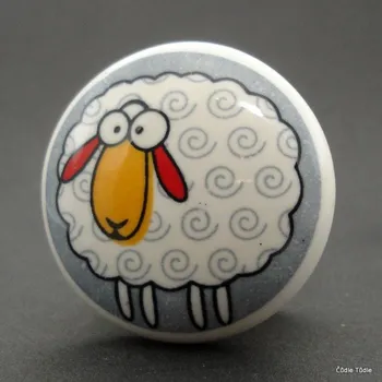 Nábytkové kování Nábytková úchytka s potiskem ovečky 4 cm - knopka