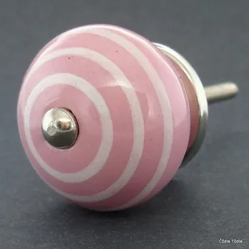 Nábytkové kování Nábytková úchytka růžová s bílými proužky 4 cm - knopka