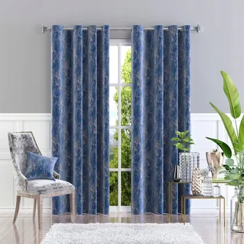 Obraz Závěs Rufina SAMET s kroužky, modrá/zlatá, 135x245 cm s2203