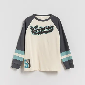 Chlapecká mikina Reserved - Bavlněné tričko s dlouhými rukávy - krémová - 602FJ-01X - 602FJ-01X-116