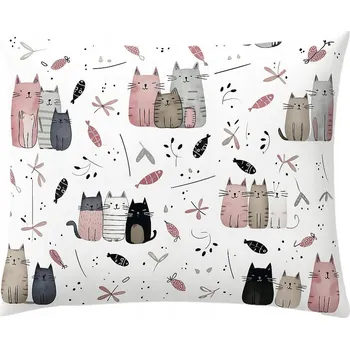 Povlak na dekorativní polštářek Povlak kočky rodina růžový bavlněný 40x60 do školky