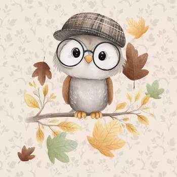 Teplákovina Podzimní moudrá sova, panel (E) (Panely a ladící metráž)