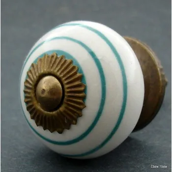 Nábytkové kování Nábytková úchytka bílá se zelenomodrými proužky 4cm - knopka