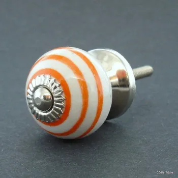 Nábytkové kování Nábytková úchytka bílá s oranžovými proužky3 cm - knopka