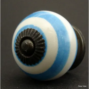 Nábytkové kování Nábytková úchytka bílá se světle modrými pruhy 4cm - knopka