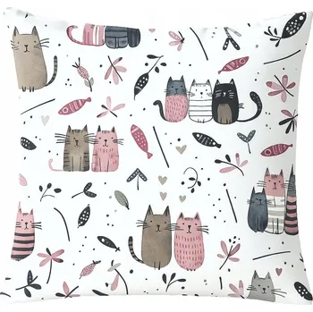 Povlak na dekorativní polštářek Povlak kočky rodina růžový bavlněný 40x40 povlečení do školky