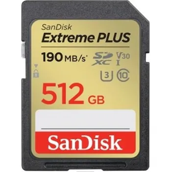 Paměťová karta Sandisk Paměťová karta Extreme PLUS 512 GB SDXC 190 MB/s & 130 MB/s, UHS-I, Class 10, U3, V30