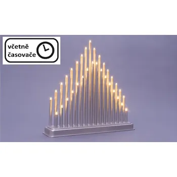 Vánoční dekorace Vánoční svícen na baterie v moderním vzhledu, 33 LED diod, stříbrný, 34 cm