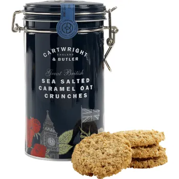 Cartwright & Butler Sea Salted Caramel Oat Crunches Ovesné sušenky se slaným karamelem v plechové dóze, 200g
