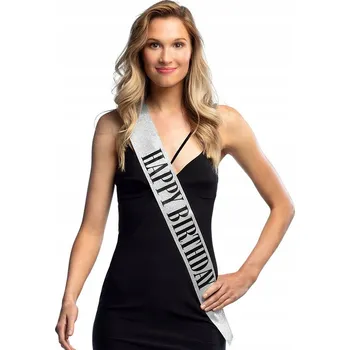 Party dekorace Narozeninová šerpa Happy Birthday stříbrná s třpytkami