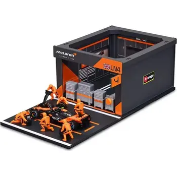 autíčko Model Bburago McLaren F1 1:43 Lando Norris s modelem boxu
