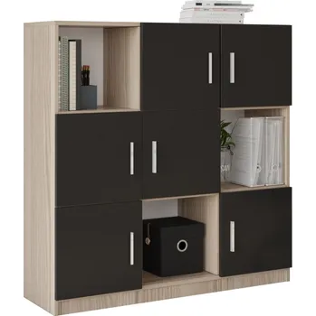 Komoda Vysoká skříňka HELGAR, dub/černá + vyzvednutí ZDARMA